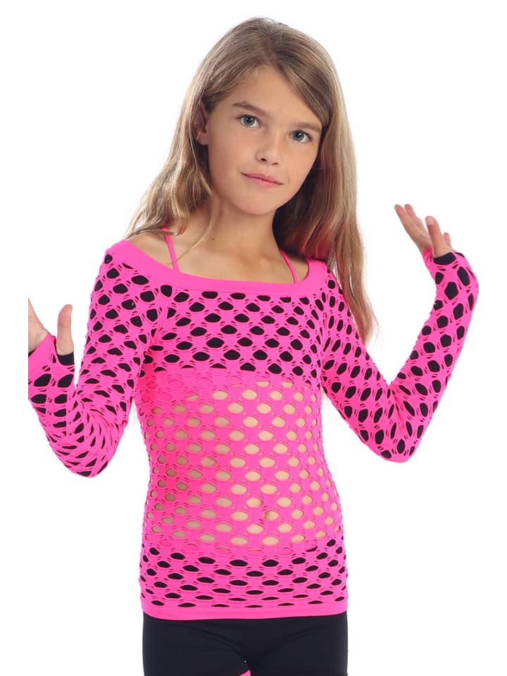 KurveShop - Wholesale Knit Top - Kids - KIDS LONG SLEEVE FISHNET TOP1