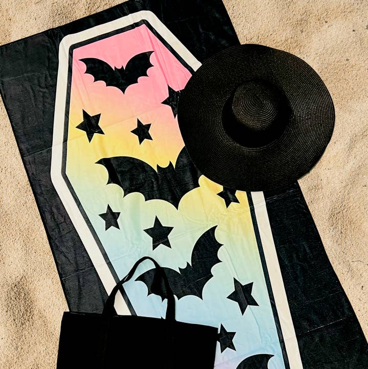 Witchwood Bags - Wholesale Beach Towel - Beach Towel - PASTEL Rainbow Batty Coffin