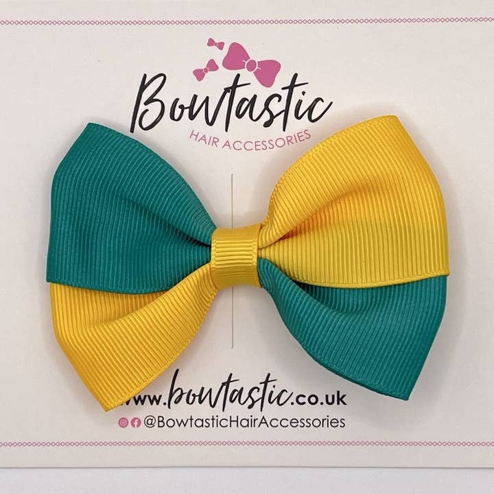 3.5 Inch Twist Bow - Jade Green & Yellow Gold for wholesale by Bowtastic Hair Accessories