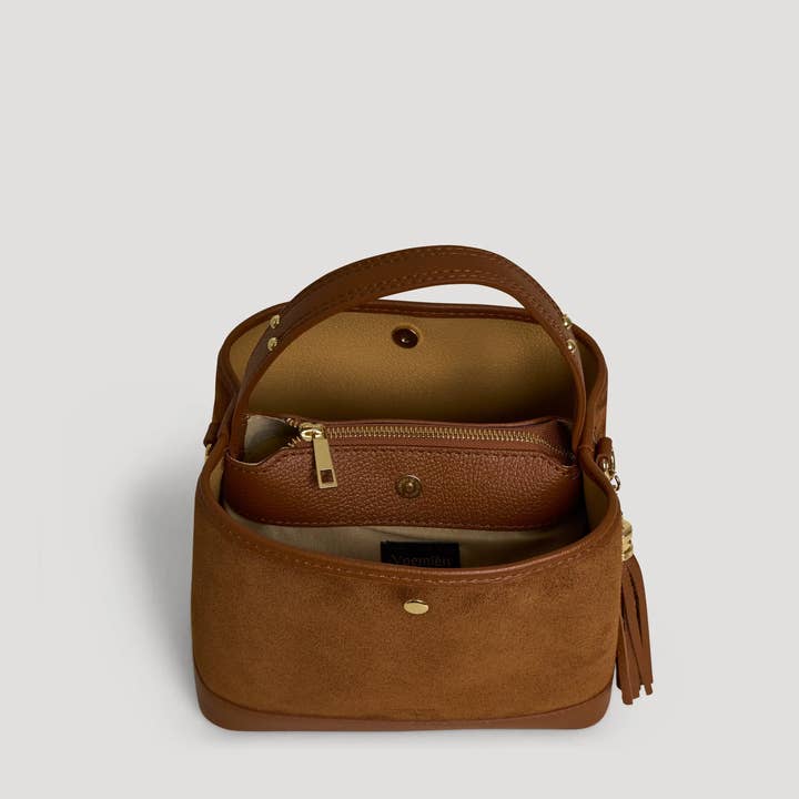 Prestige Milano - Wholesale Top handle bag – women's - Kendy Bag in Tan Suede and Dollar Leather5