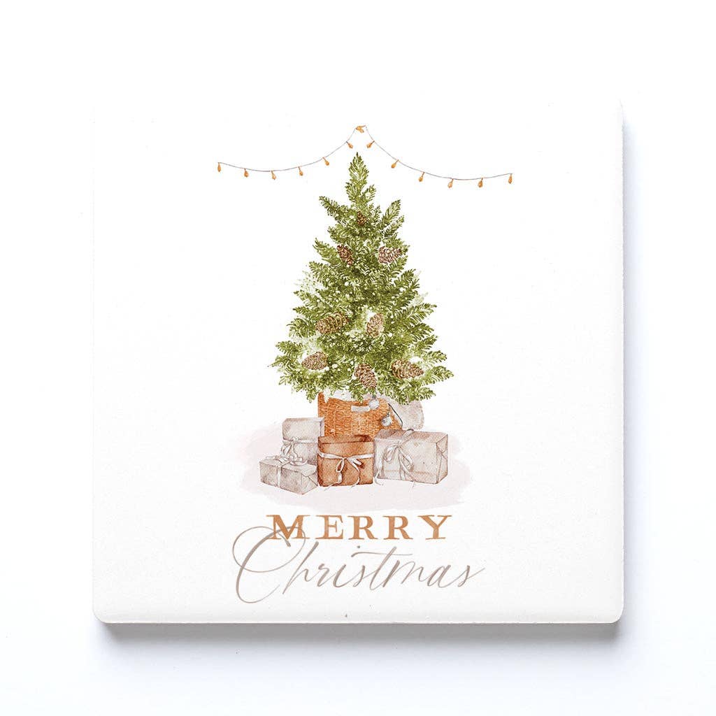 Clairmont & Co - Wholesale Coasters - Square Coaster, Cottage Tree, Merry Christmas, Home Decor