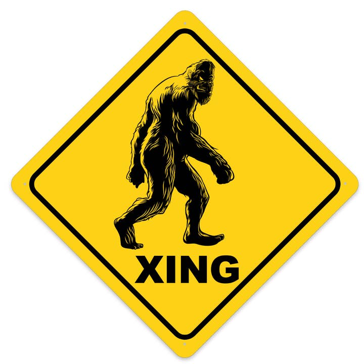 Bigfoot / Sasquatch Crossing Sign Aluminum Indoor/Outdoor for wholesale by Wi-Wear