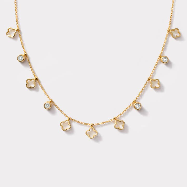 Bloemenbedels gouden ketting in roestvrij staal & kubisch zirkonia - SF253N020GL voor wholesale door Bizou