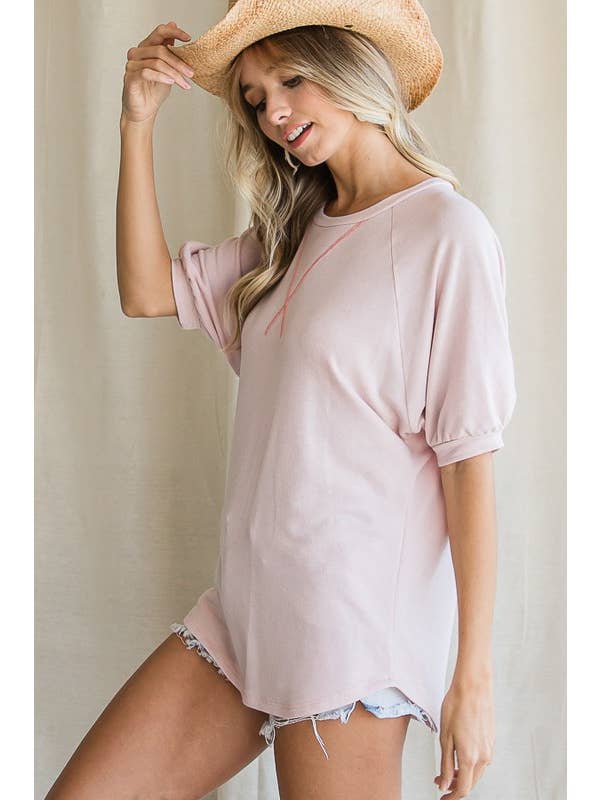 7th Ray - Wholesale Tunic - Women's - Solid Knit V-Seam Raglan Short Sleeve Top T3979