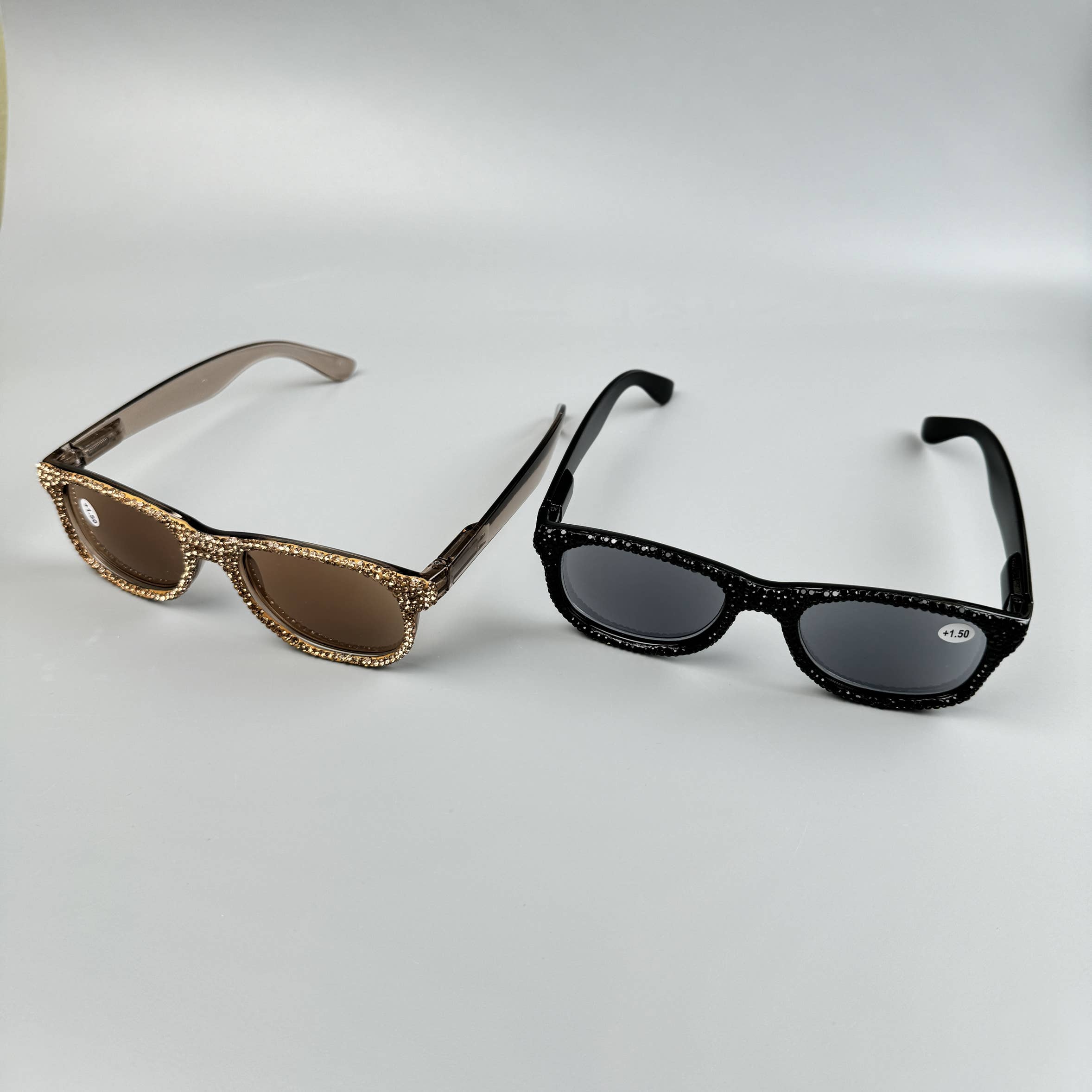 Ole - Wholesale Sunglasses - Women's - Rhinestone Rectangle Sun Reader G0486 - Gold3
