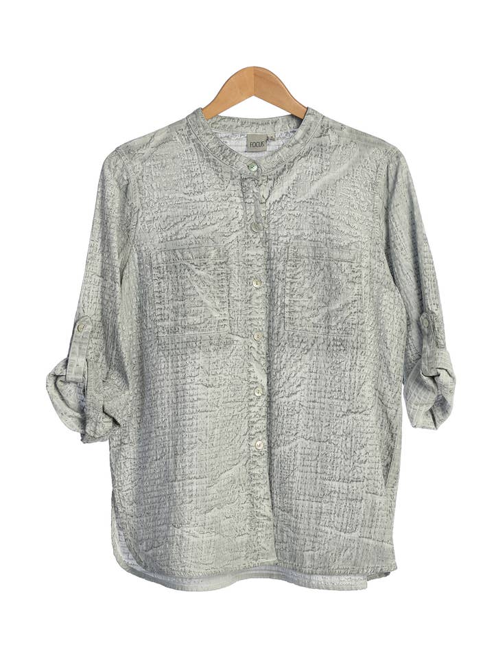Brush Dye Silver Cotton Seersucker Blouse - CS117 for wholesale on Faire