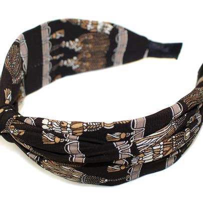 Tassel Print Turban Alice Band - Brown for wholesale by Hepburn & Co.