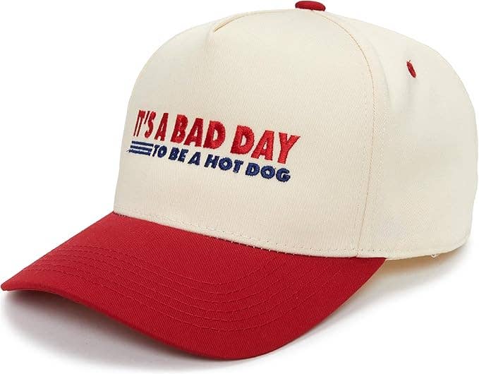 Funky Junque - Wholesale Trucker Hat - Unisex - 2-Tone Cap - It's A Bad Day To Be A Hotdog - Red/Beige1