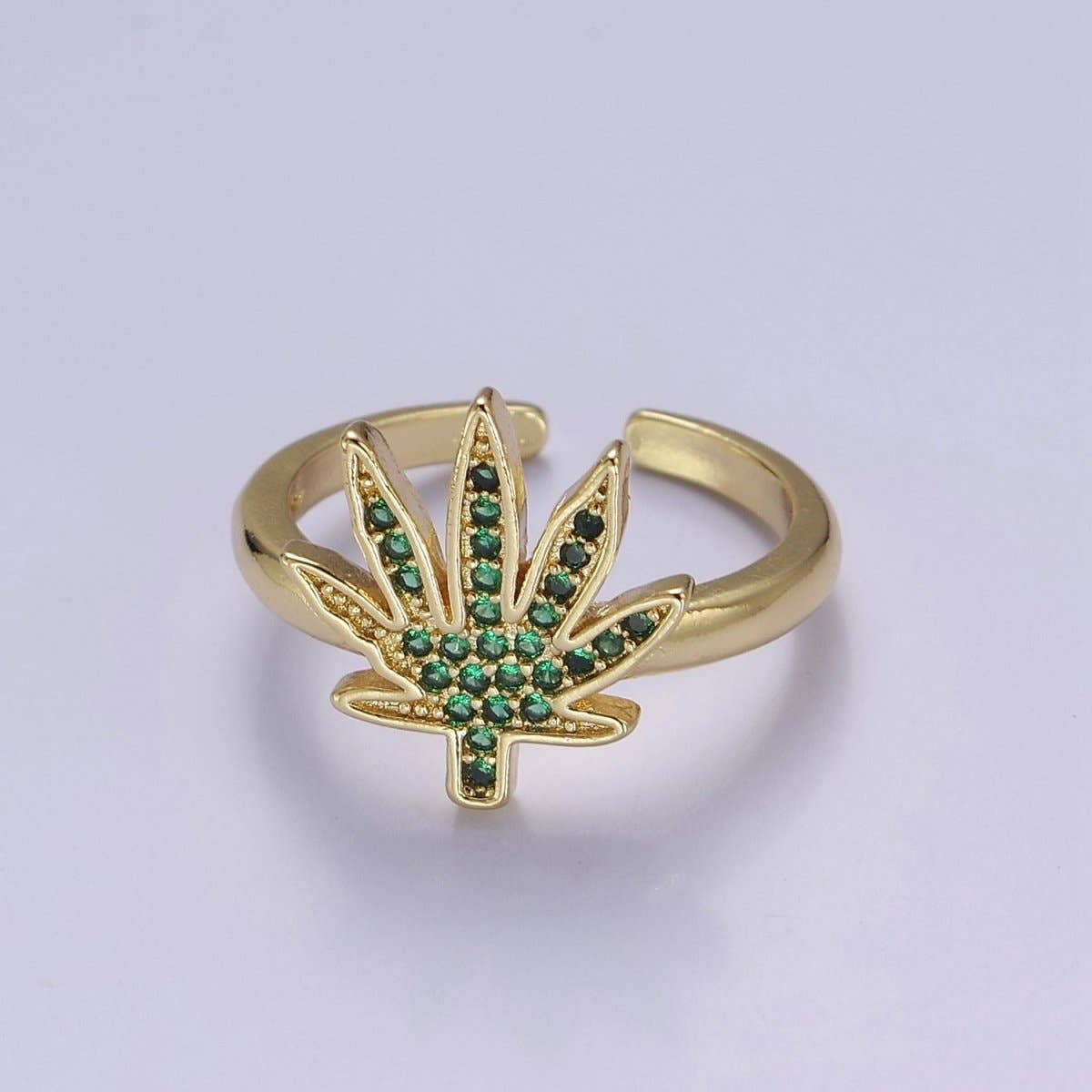 Aim Eternal - Wholesale Multi-Stone Ring - Gold Mary Jane Ring Green Weed Ring Open Adjustable Ring O-2159