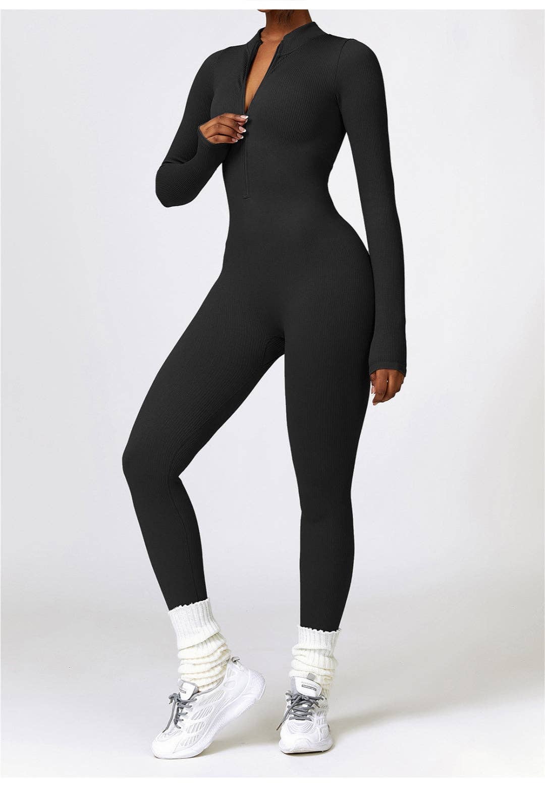 Active by Anna-Kaci – wholesale Unitard – Women′s – Zip-Up Ribbed Knit Unitard Jumpsuit24