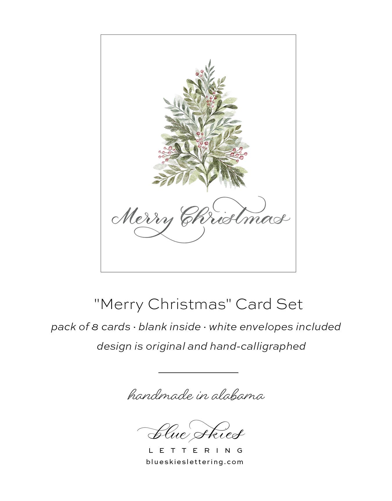 Blue Skies Lettering - Wholesale Christmas Card - "Merry Christmas" Boxed Christmas Card Set2