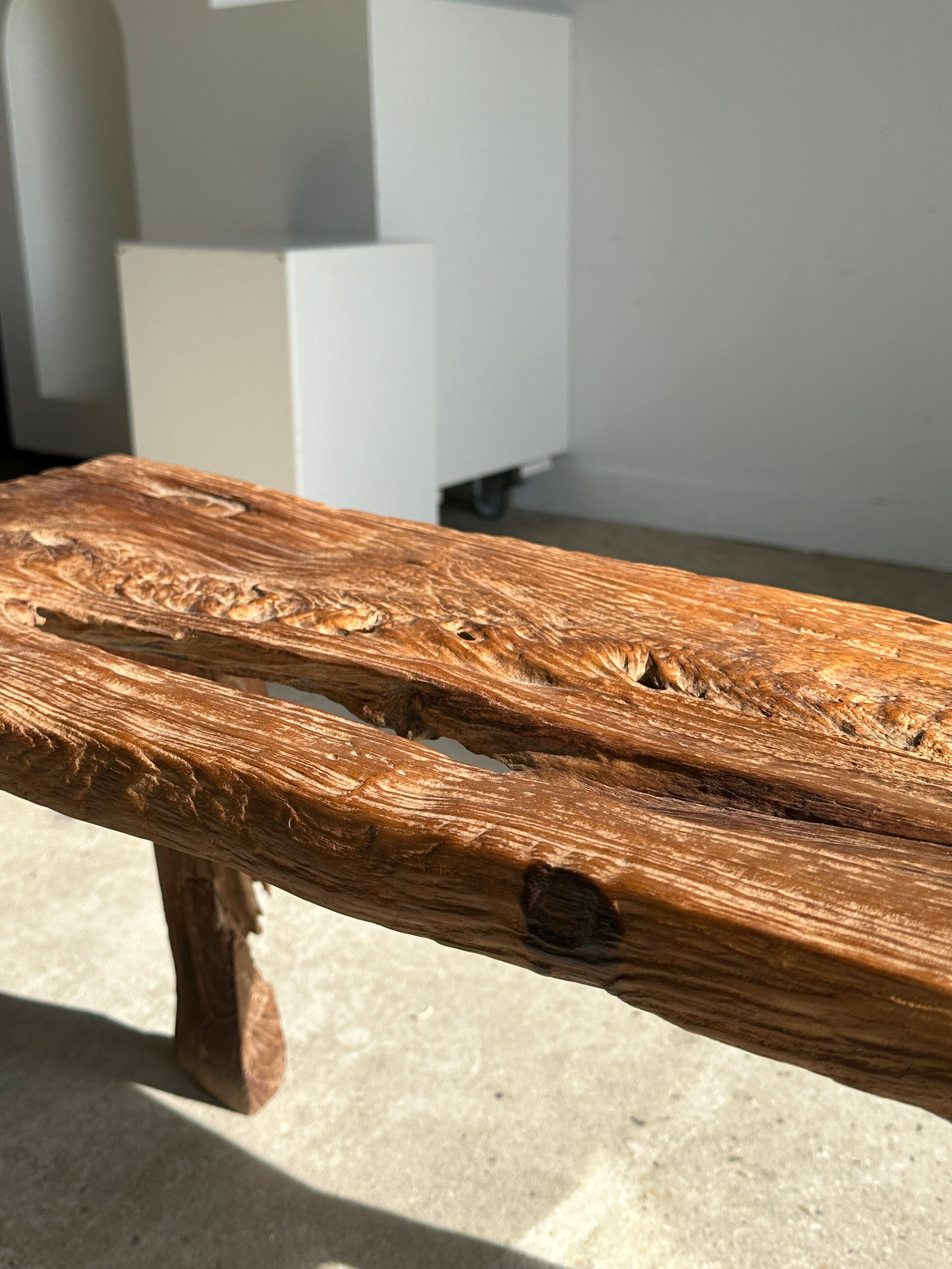 Office Objets - Wholesale Bench - Small organic bench in upcycled Asian teak quadripod openwork seat - Matahari25