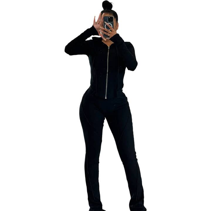 Svelte Seduction - Wholesale Activewear set – Women′s - Autumn Winter Women Thread Sunken Stripe Stitching Line Casual Exercise Set