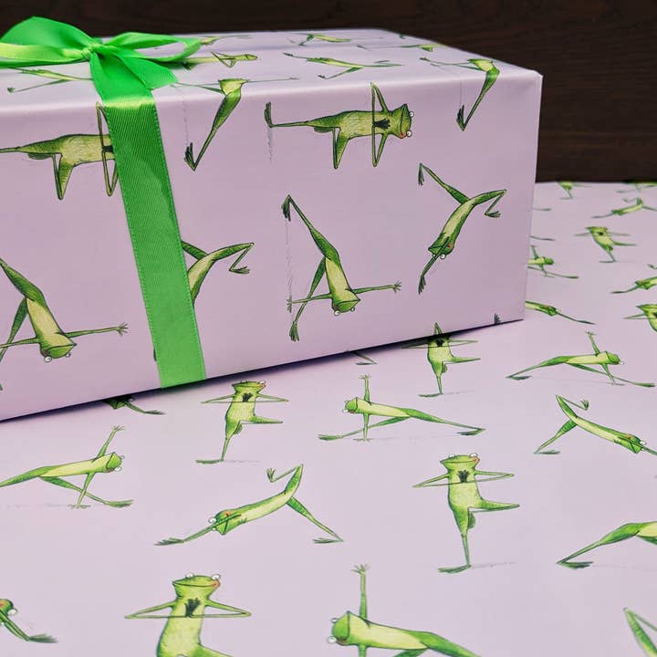 Hes Designs – wholesale Omslagspapper – Yoga groda omslagspapper, Groda presentförpackning, Söta grodor
