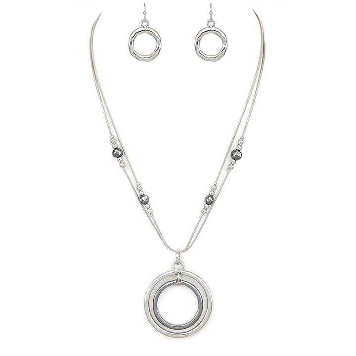Artini Accessories - Wholesale Pendant/Charm Necklace - Metal Beads & 2 Tone Hoops Pendant Necklace Set2