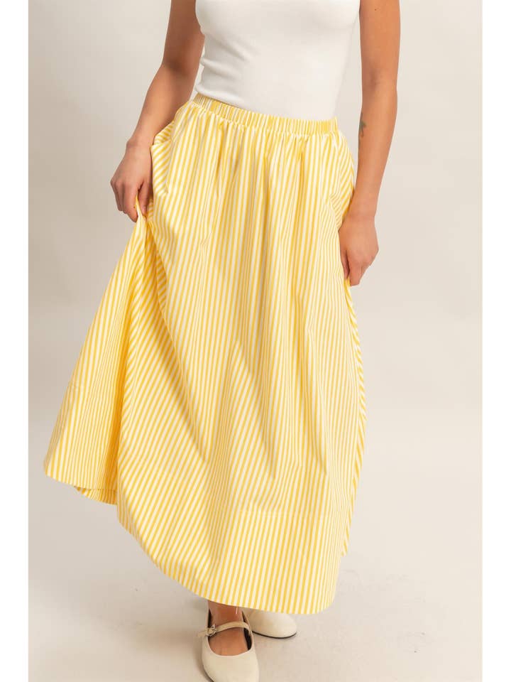 Striped Elastic Waist Flowy Midi Skirt for wholesale by HYFVE