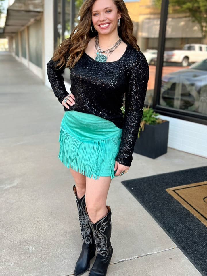 Sterling Kreek - Wholesale Skirt - Women's - FORT WORTH FRINGE SKIRT TURQUOISE2