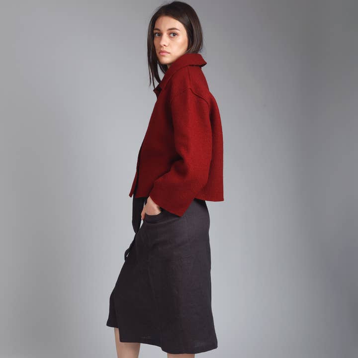 Knotium - Wholesale Jas - Dames - FRANKIE Ongevoerde Verkorte Gekookte Wol Cape Jas