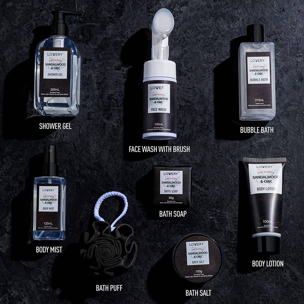 Lovery - Wholesale Bath & Body Set - Men's - Fathers Day Gift, Spa Kit for Men, Grooming Kit, Sandalwood1