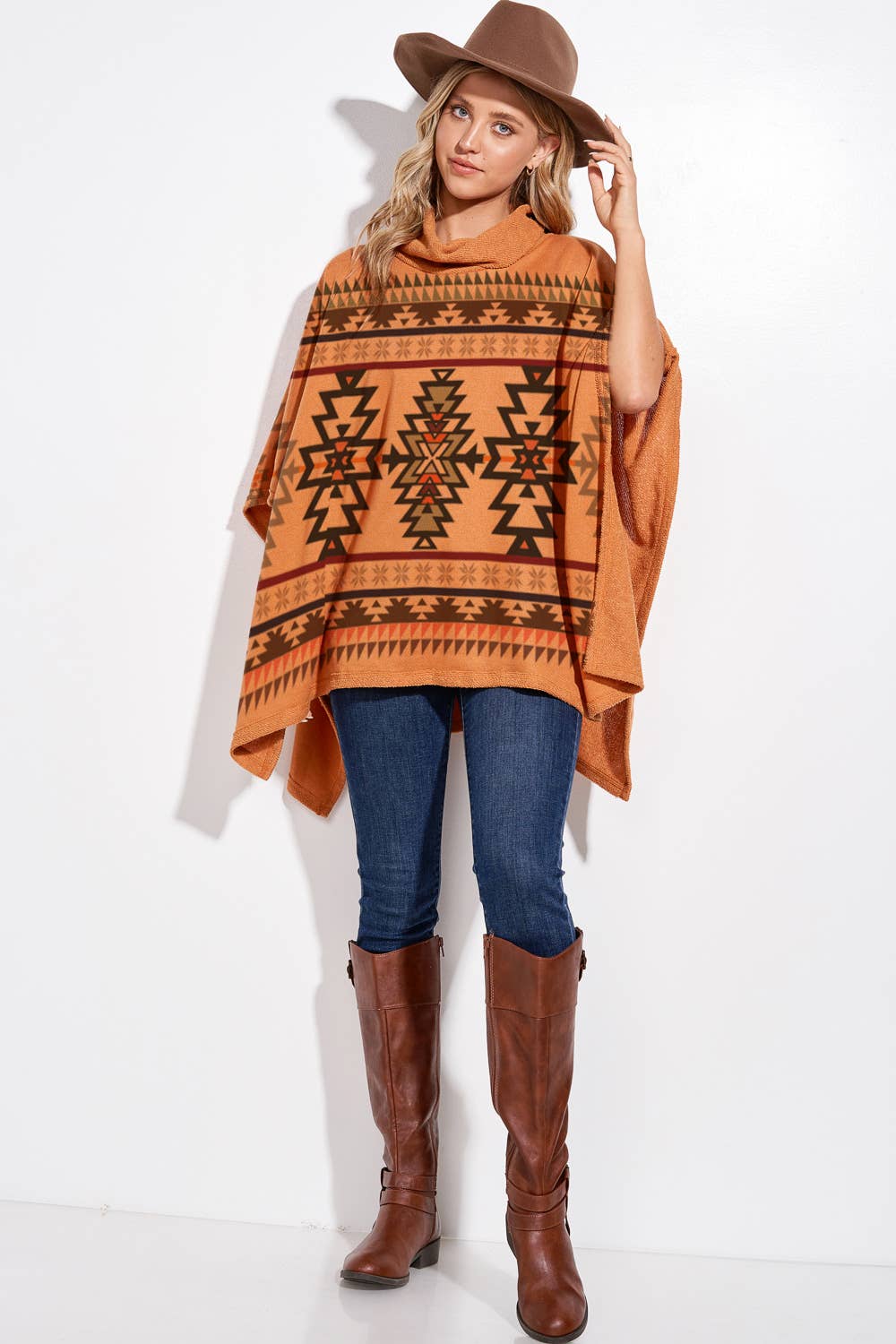 Phil Love – Großhandel Poncho – Damen – T773S2037 - Lässiger aztekischer Poncho mit Rollkragen4