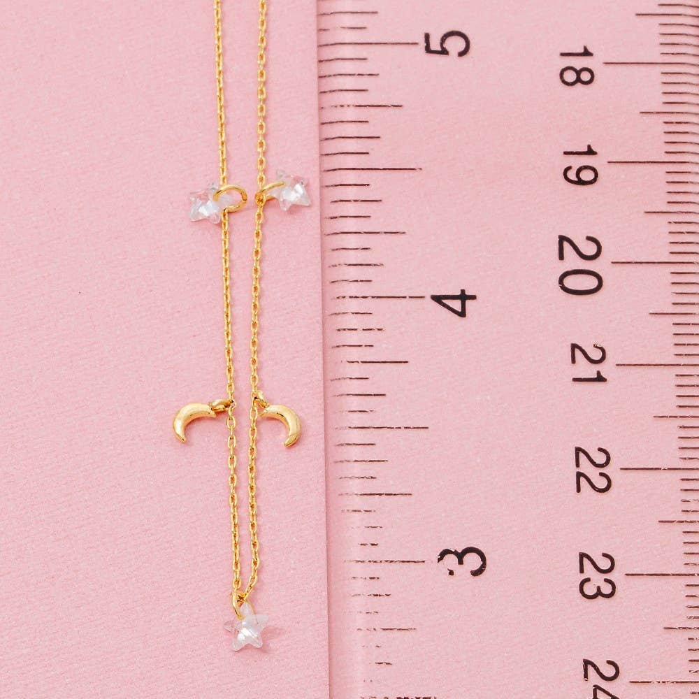 Fame Accessories - Wholesale Pendant/Charm Necklace - Gold Dipped Cz Star Moon Station Necklace4