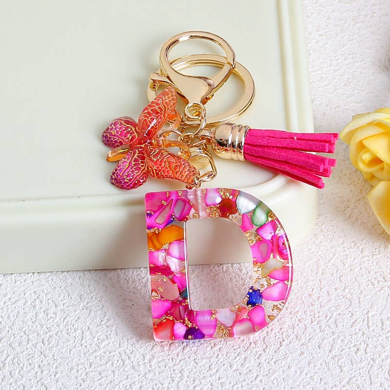 MKS America - Wholesale Keychain - Women's - Glitter Butterfly 26 English Letter Tassel Resin Keychain3