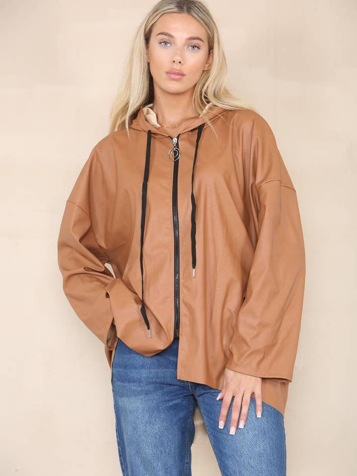 PU Leather Hooded Jacket for wholesale by Miss Bold