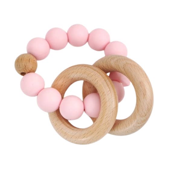 Silicone + Beechwood Teething Rings (Baby Pink) for wholesale by PETITE VOUS
