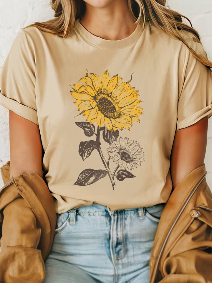 Rustee Clothing - Wholesale Screen Printed T-Shirt - Women's - SUNFLOWER GRAPHIC TSHIRTS2
