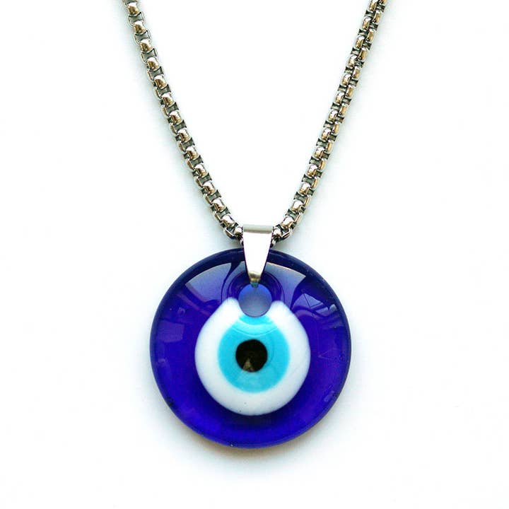 Evil Eye Necklace with Chain, Glass 7/8" dia for wholesale by It's Your Journey LLC