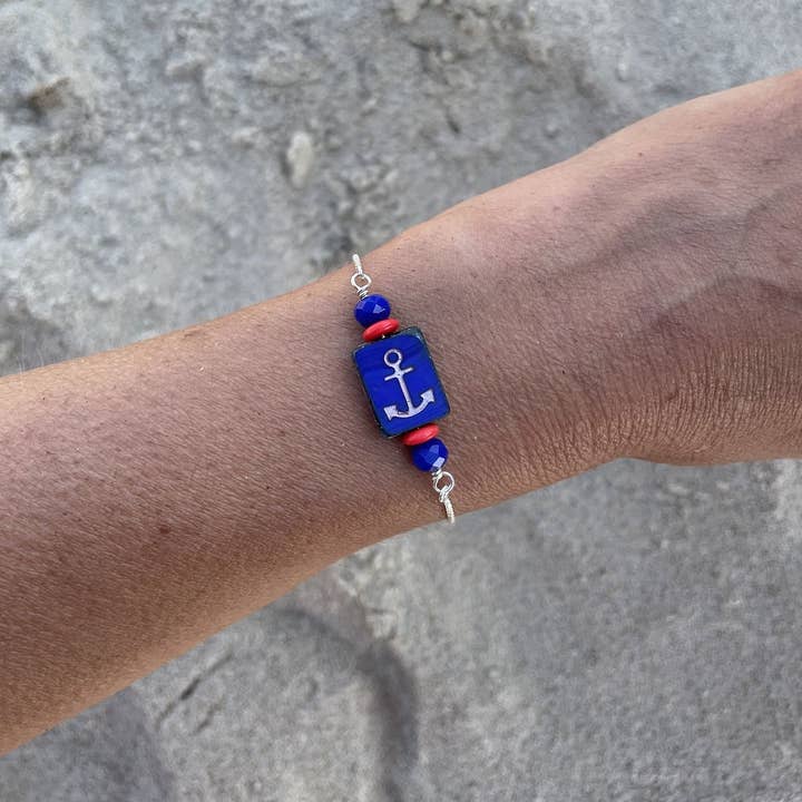 Pulsera Slide Ancla Azul Marino para venta al por mayor de Stefanie Wolf Designs