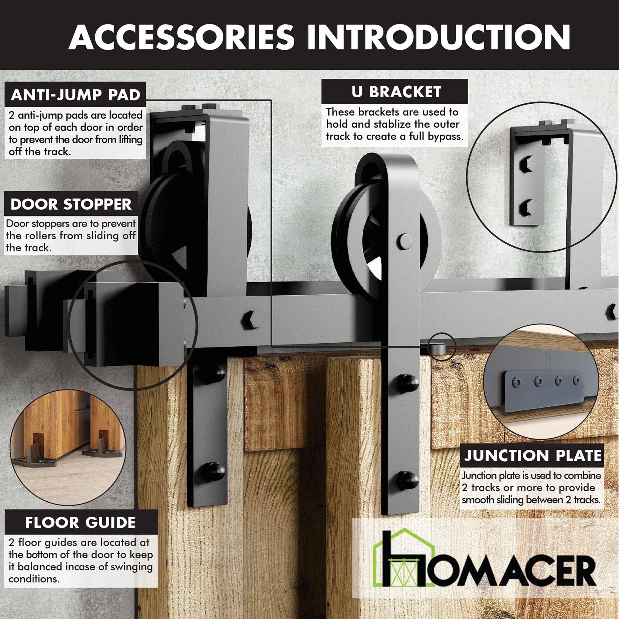 Homacer INC - Wholesale Knob/Pull - Double Track U-Shape Bypass Sliding Barn Door Hardware Kit - Spoke Wheel Design Roller5