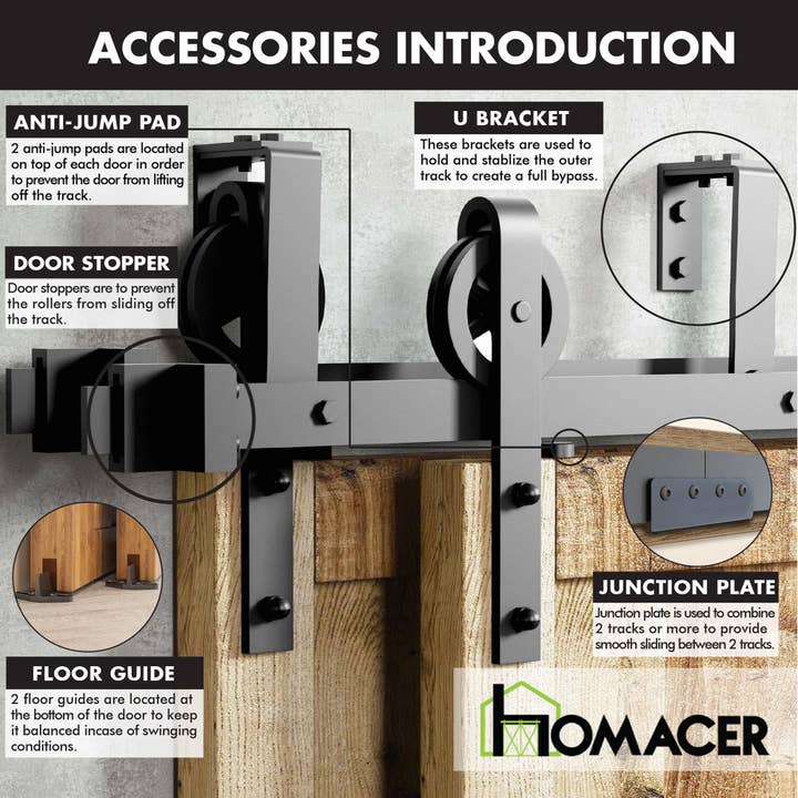 Homacer INC - Wholesale Knob/Pull - Double Track U-Shape Bypass Sliding Barn Door Hardware Kit - Spoke Wheel Design Roller5