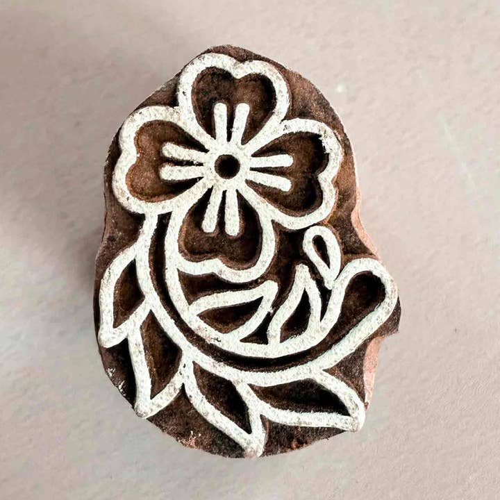 Gilly - Indian Wood Block Stamp | Small Flower Stamp for wholesale by The Natural Paper Company