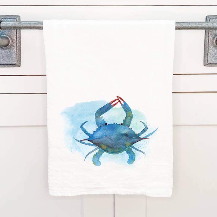 Watercolor Crab - Cotton Tea Towel for wholesale by Cottage Shore
