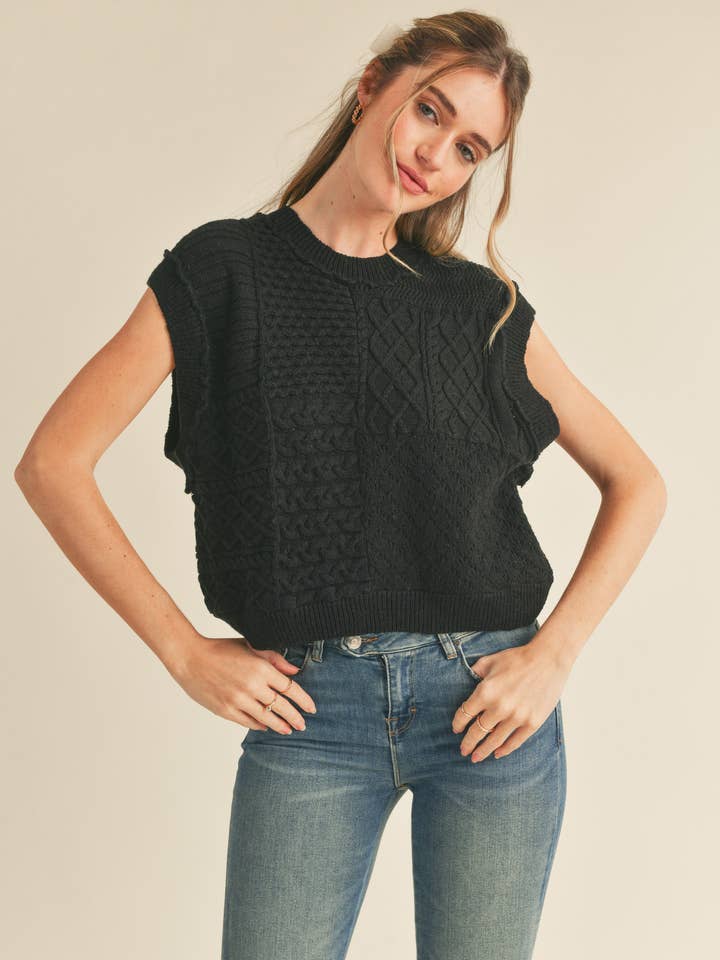 &MERCI – wholesale Tröjväst – Dam – MÖNSTRAD KABELSTICKAD VÄST MSW10223