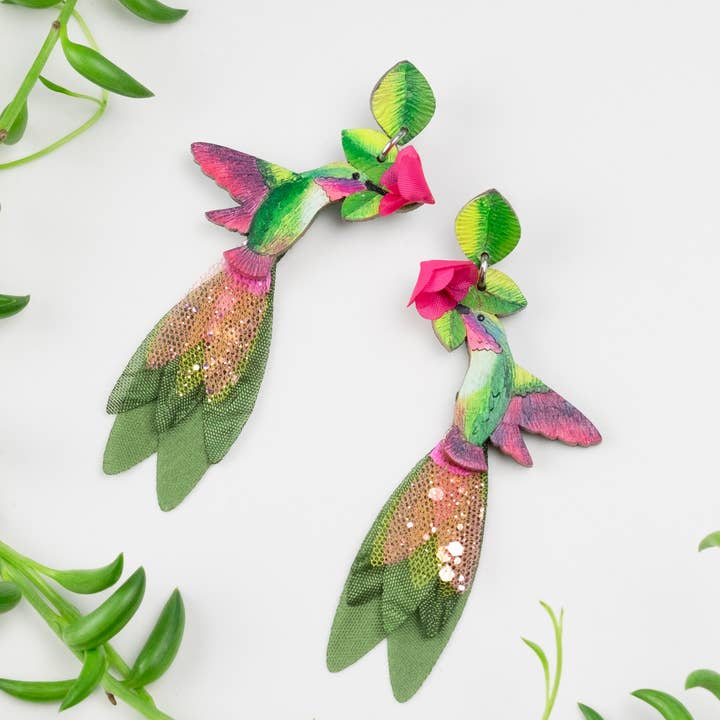 Tulia's Artisan Gallery - Wholesale Dangle Earrings - Hummingbird Earrings - Anna's LG3