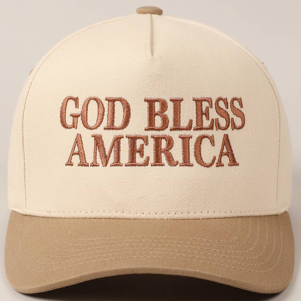 Fashion City - Wholesale Baseball Cap - Unisex - God Bless America Embroidered Two-Tone Canvas Cap0