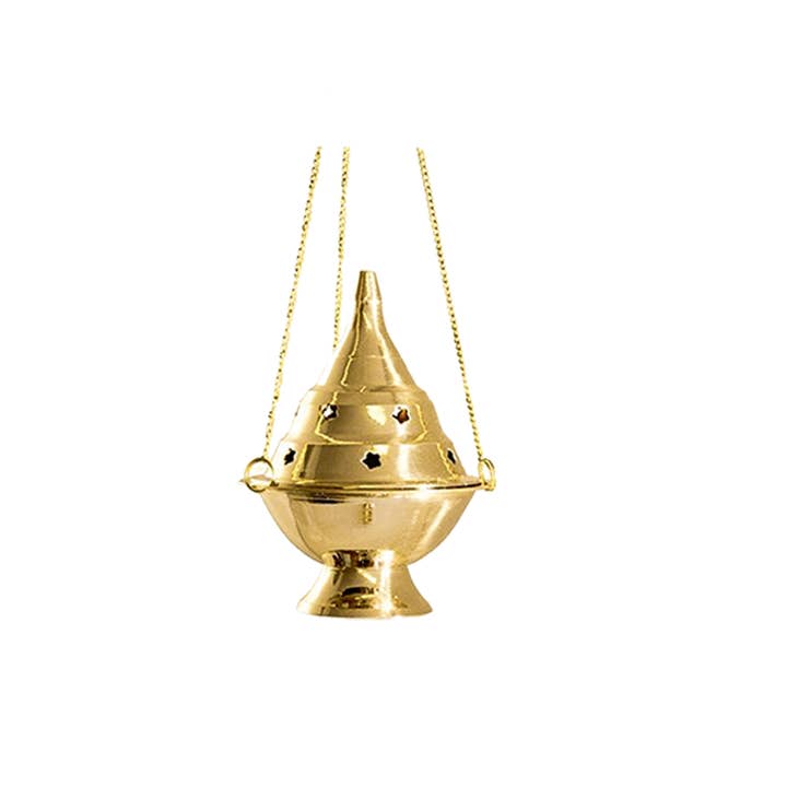 Designs by Deekay Inc. - Wholesale Incense Holder - Small Star Carved Hanging Brass Censer Burner (5 in.)