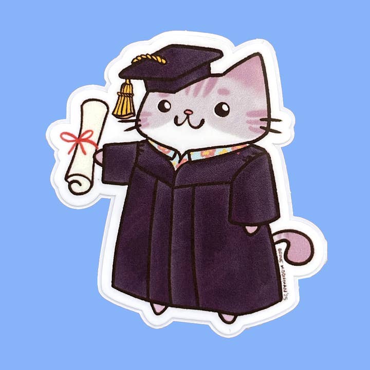 Graduation Cat Vinyl Sticker for wholesale by Brave Moonman