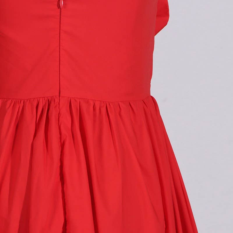 Red DR0185Y Floral Stitch High-Waist Tube Top Dress for wholesale on Faire10