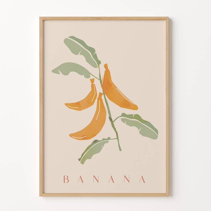 Banana Art Print Fruit Poster Kitchen Wall Print Retro Decor for wholesale by Peach and Home