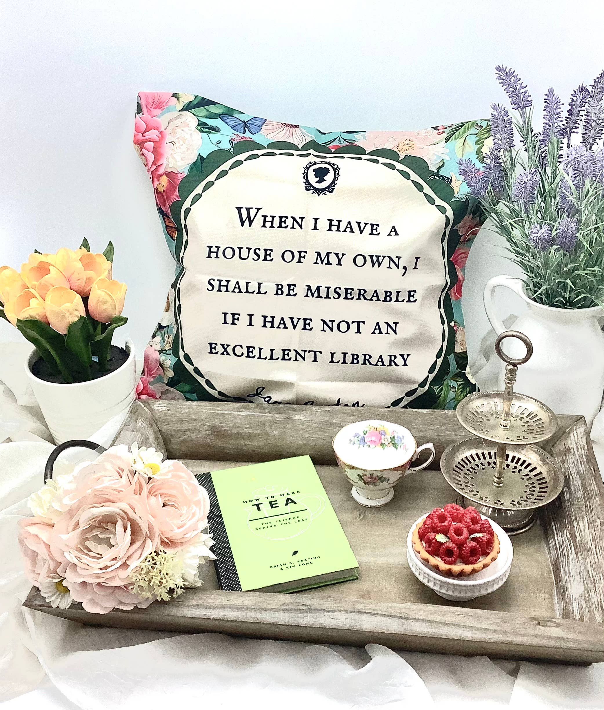 All Little Cute Things - Wholesale Throw Pillow Cover - Jane Austen Tea House Decor Book Store Throw Pillow Cover