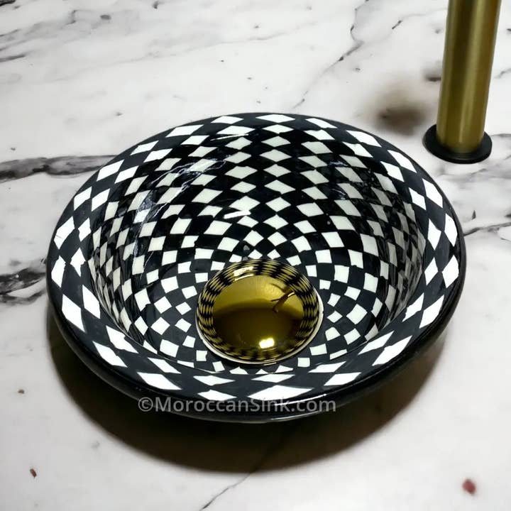 Moroccan Sink - Venta al por mayor Conjunto de accesorios de baño - Lavabo marroquí en blanco y negro0