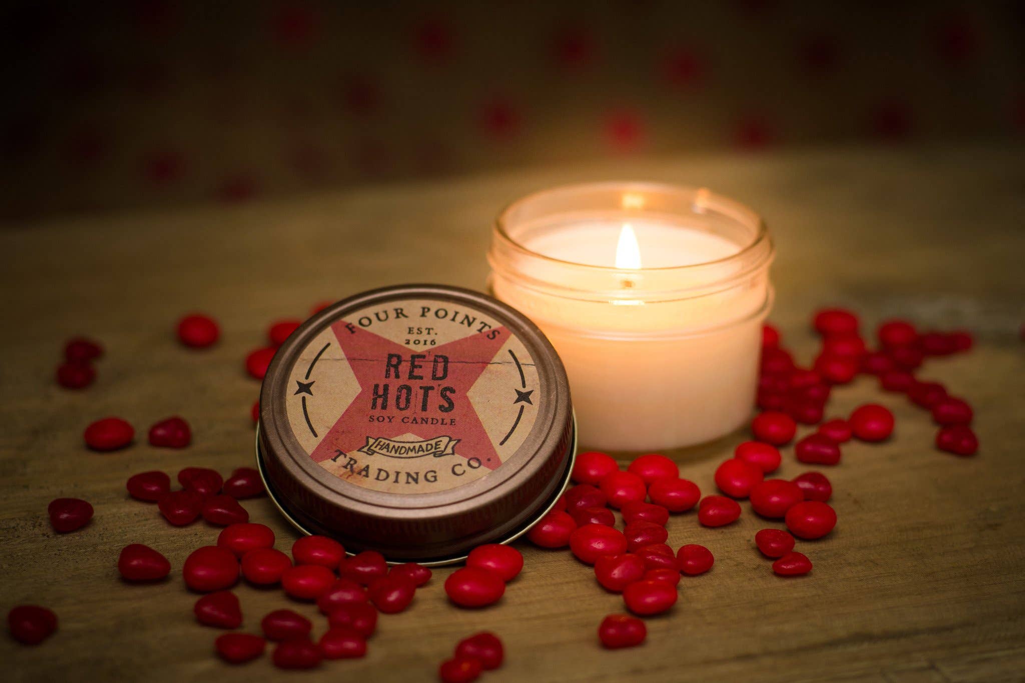 Four Points Trading Co – wholesale Jar/filled candle – Red Hots 4 oz Soy Candle1