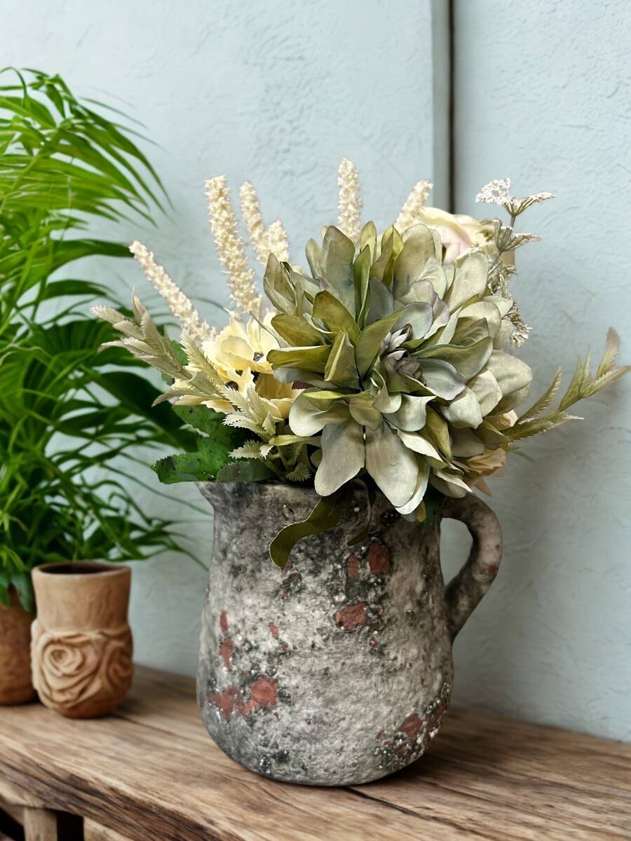 Vagabond Vintage - Wholesale Vase - Cement Rustic Floral Jar1