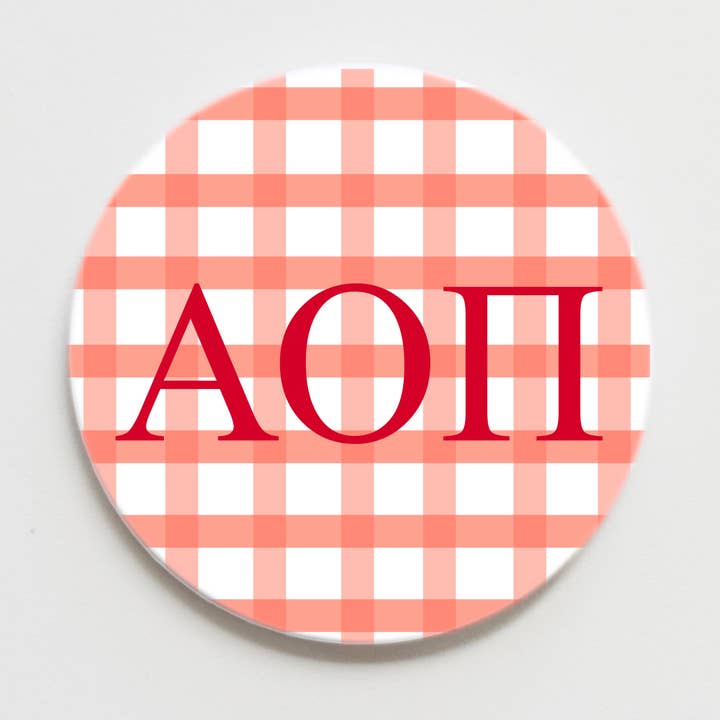 Good Vibez Collegiate - Wholesale Lapel Pin/Button - Alpha Omicron Pi Gingham Greek Gameday Button - 3.00 inch0