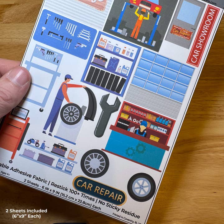 RestickBrix - Wholesale Building Set - Kids - Reusable Decals for Magnetic Tiles & Bricks - Auto Shop2