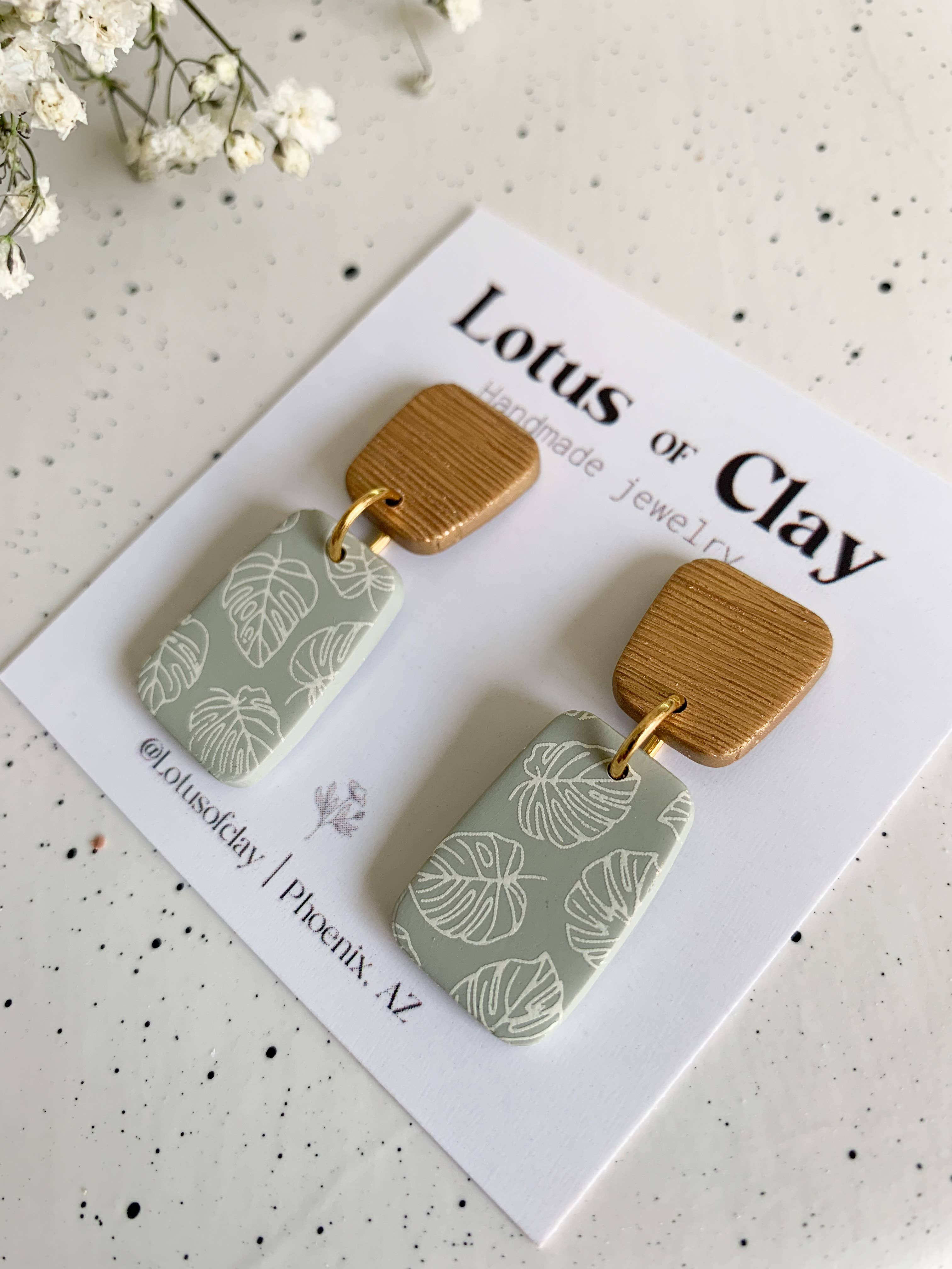 Lotus of clay - Vente Boucles d'oreilles pendantes - Boucles d'oreilles faites main en argile2