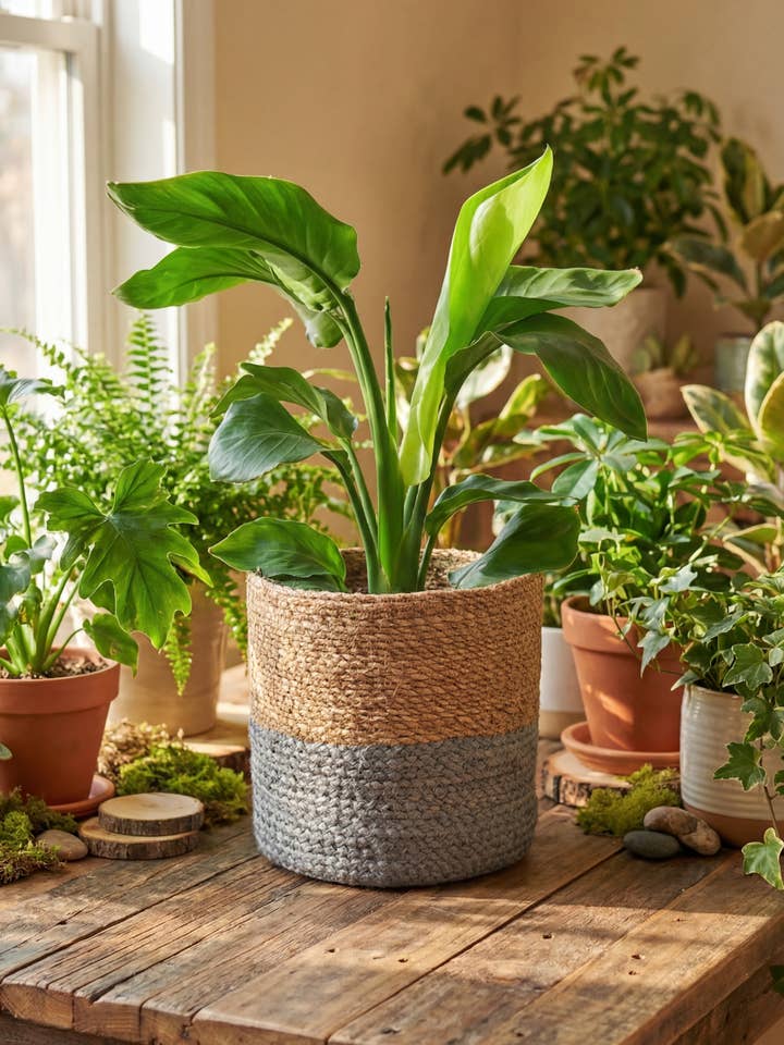 Grey Blue Basket Planter Potcover (Set of 5) (8",7",6"5",4) for wholesale by Creation Jute